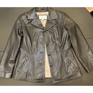 VTG Wilsons Maxima Womens Leather Jacket Size Large Black Button Front Blazer